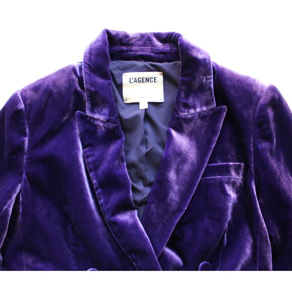 L'AGENCE Rory Crop Silk-Blend Blazer / Size 4 / Purple Double Breasted - Picture 6 of 9